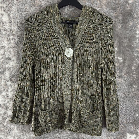 BCBGMaxazria Size M Big Single Button Snap Button Ribbed Knit Cardigan Sweater - Picture 1 of 9